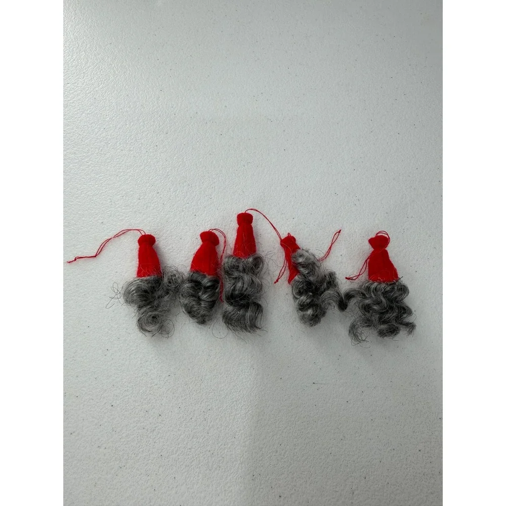 Vintage Handmade Felt Gnome Ornaments Set of 5 Red Hat Grey Beard Tomte Nisse 2